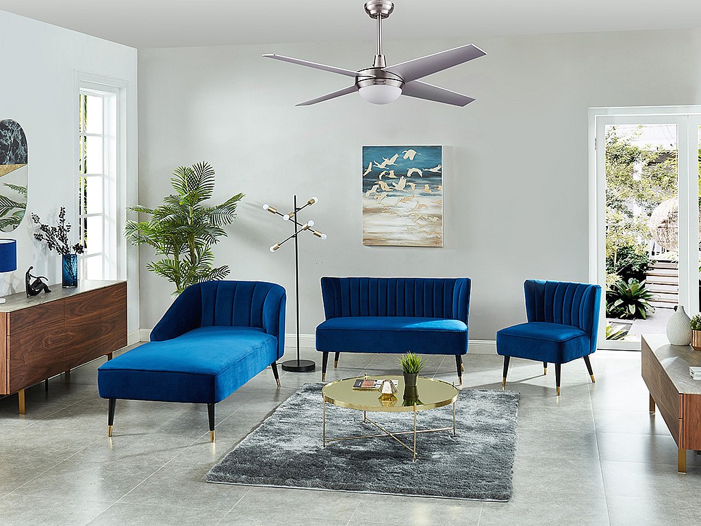 Ventilador de techo con luz WIND - hierro y madera - D. 132 cm - plateado