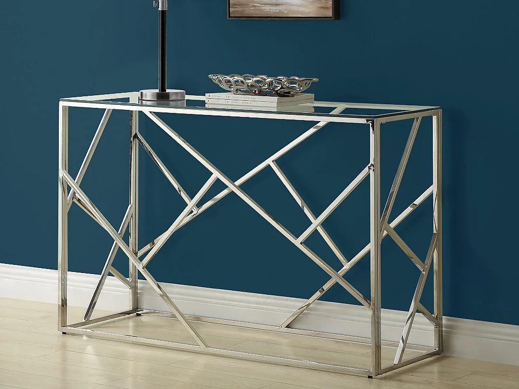 Console ATHENA de Pascal MORABITO - Verre trempé et acier - Chromé