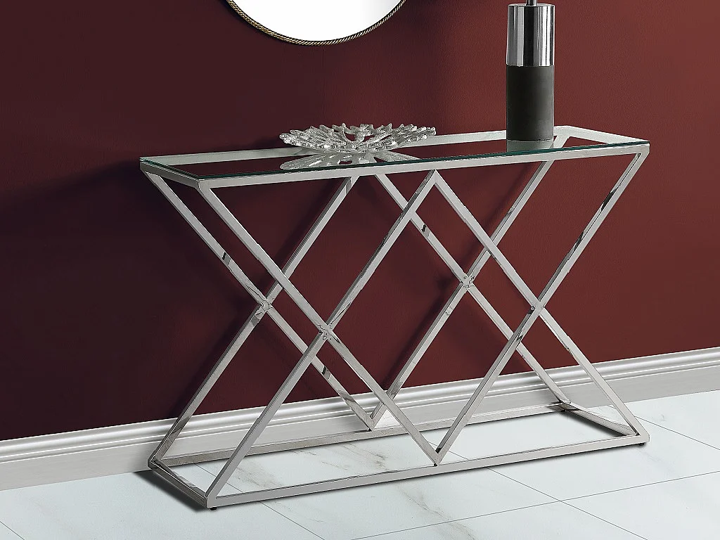 Console CHARLOTTE de Pascal MORABITO - Verre trempé et acier - Chromé