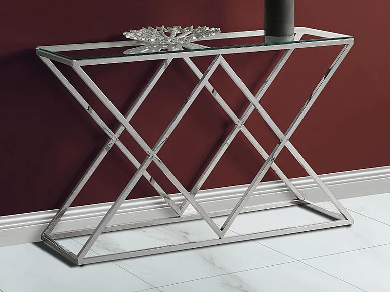 Console CHARLOTTE de Pascal MORABITO - Verre trempé et acier - Chromé