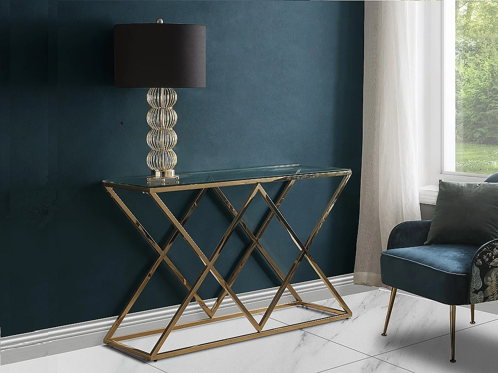 Console CHARLOTTE de Pascal MORABITO - Verre trempé et acier - Doré