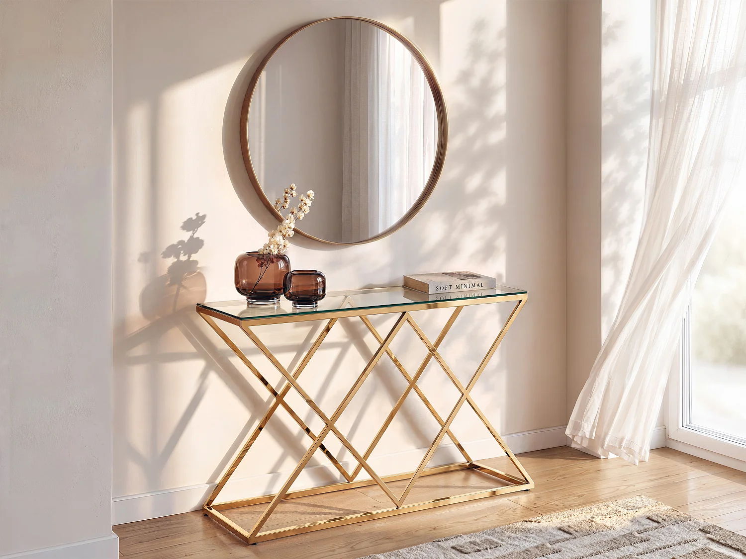 Tempered glass and steel console - Golden - CHARLOTTE