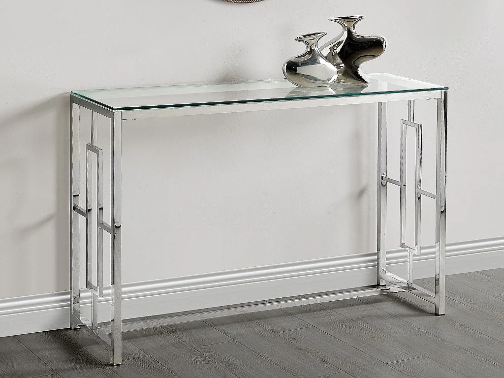 Console CLOTILDE de Pascal MORABITO - Verre trempé et acier - Chromé