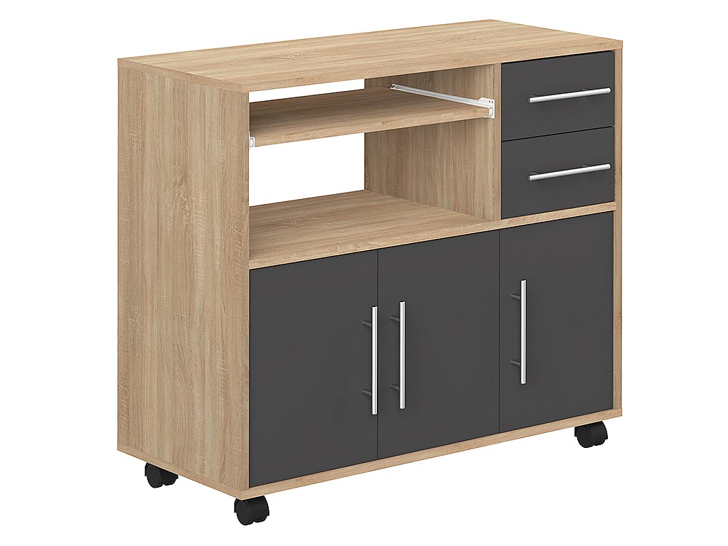 Servierschrank Mikrowelle BERTILLE - Eiche & Schwarz kaufen