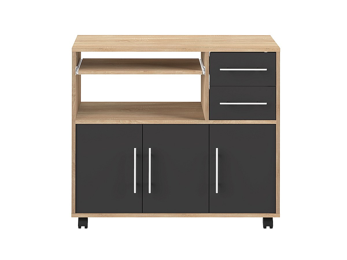 Servierschrank Mikrowelle BERTILLE - Eiche & Schwarz kaufen