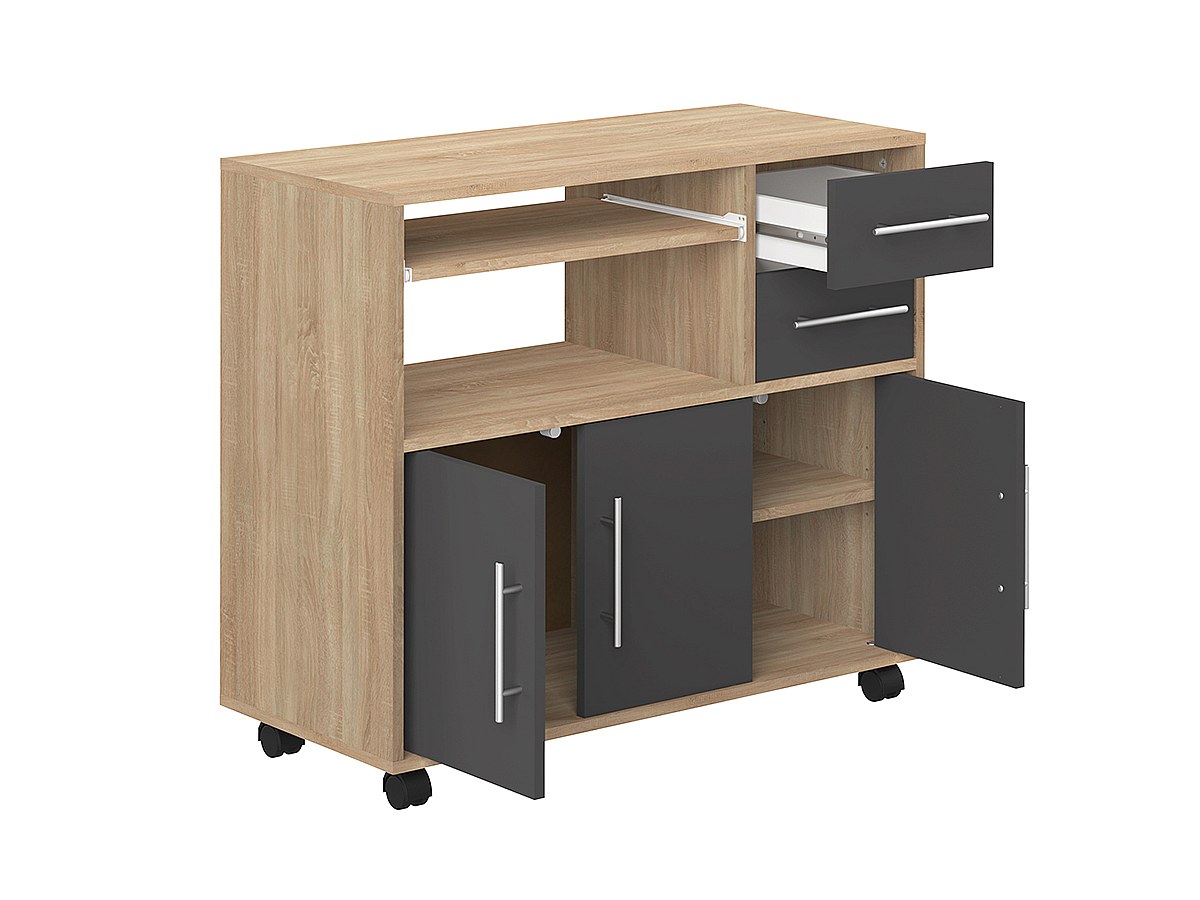 Servierschrank Mikrowelle BERTILLE - Eiche & Schwarz kaufen