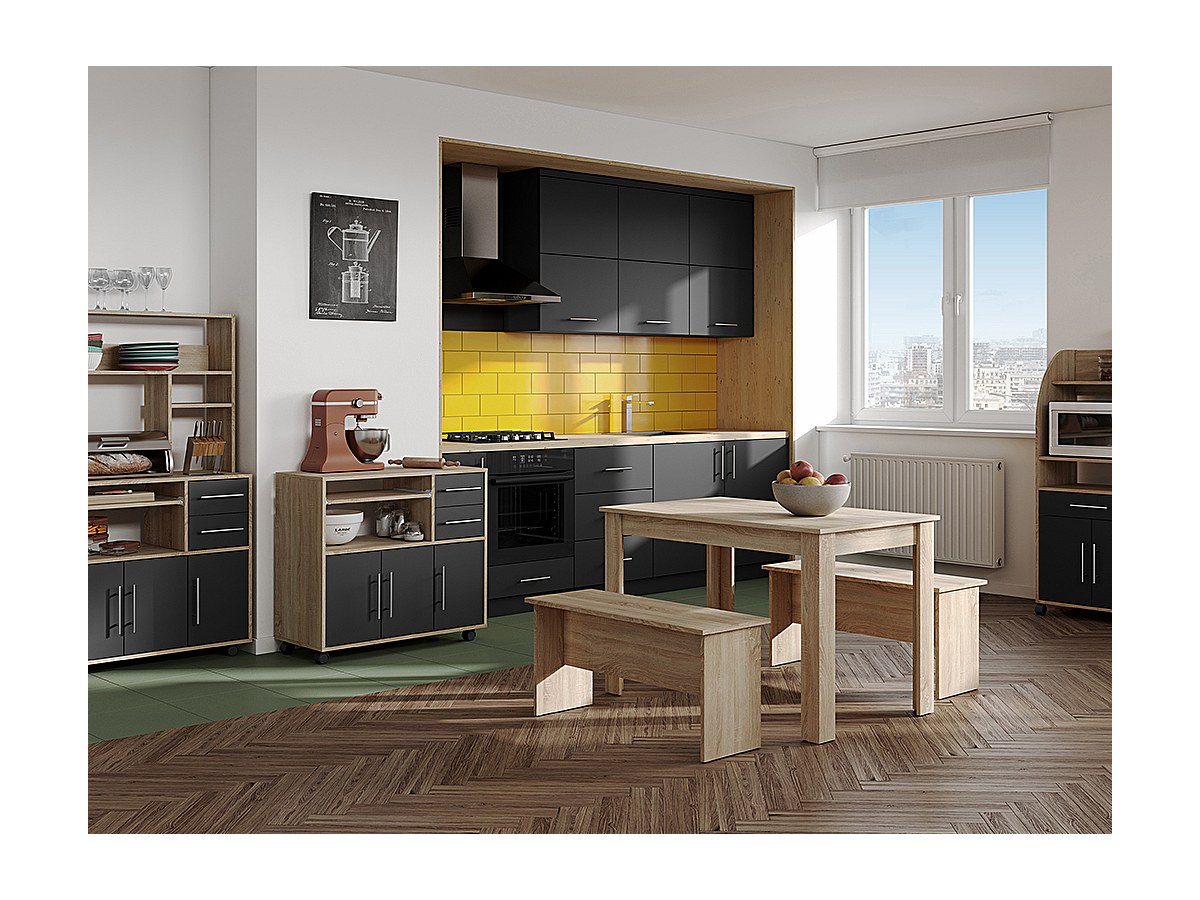 Servierschrank Mikrowelle BERTILLE - Eiche & Schwarz kaufen