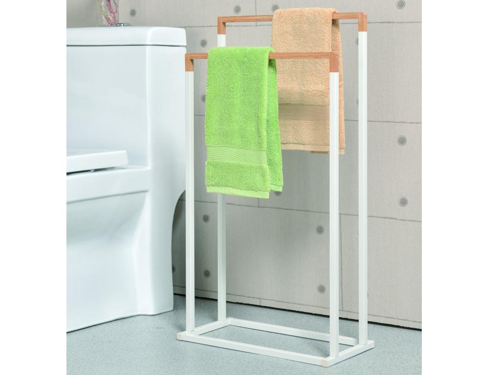 Meubletmoi Porta Asciugamani Terra 2 Barre Supporti Legno Bianco Naturale   Woody  Portaoggetti Bagno Design Scandinavo  