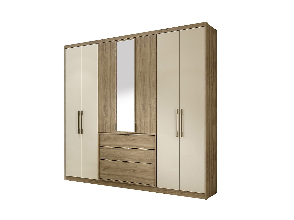 Kleiderschrank mit Spiegel SELMA - Eiche/Elfenbein kaufen