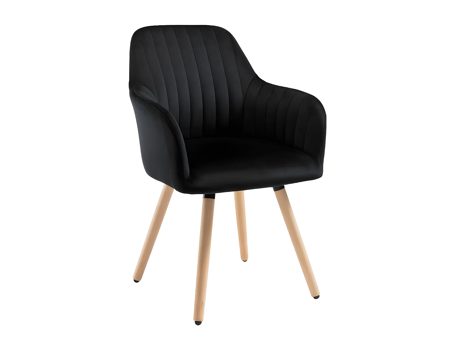 Lot de 2 chaises avec accoudoirs en velours et pieds bois de hêtre - Noir - ELEANA