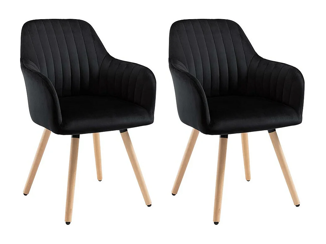 Lot de 2 chaises avec accoudoirs en velours et pieds bois de hêtre - Noir - ELEANA