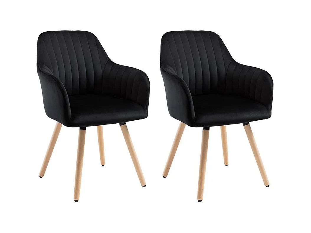 Lot de 2 chaises avec accoudoirs en velours et pieds bois de hêtre - Noir - ELEANA