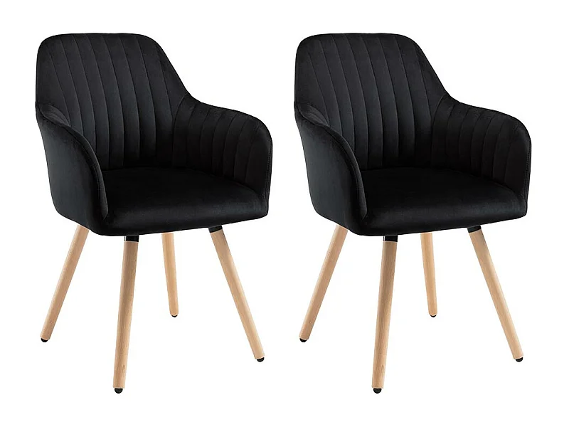 Lot de 2 chaises avec accoudoirs en velours et pieds bois de hêtre - Noir - ELEANA