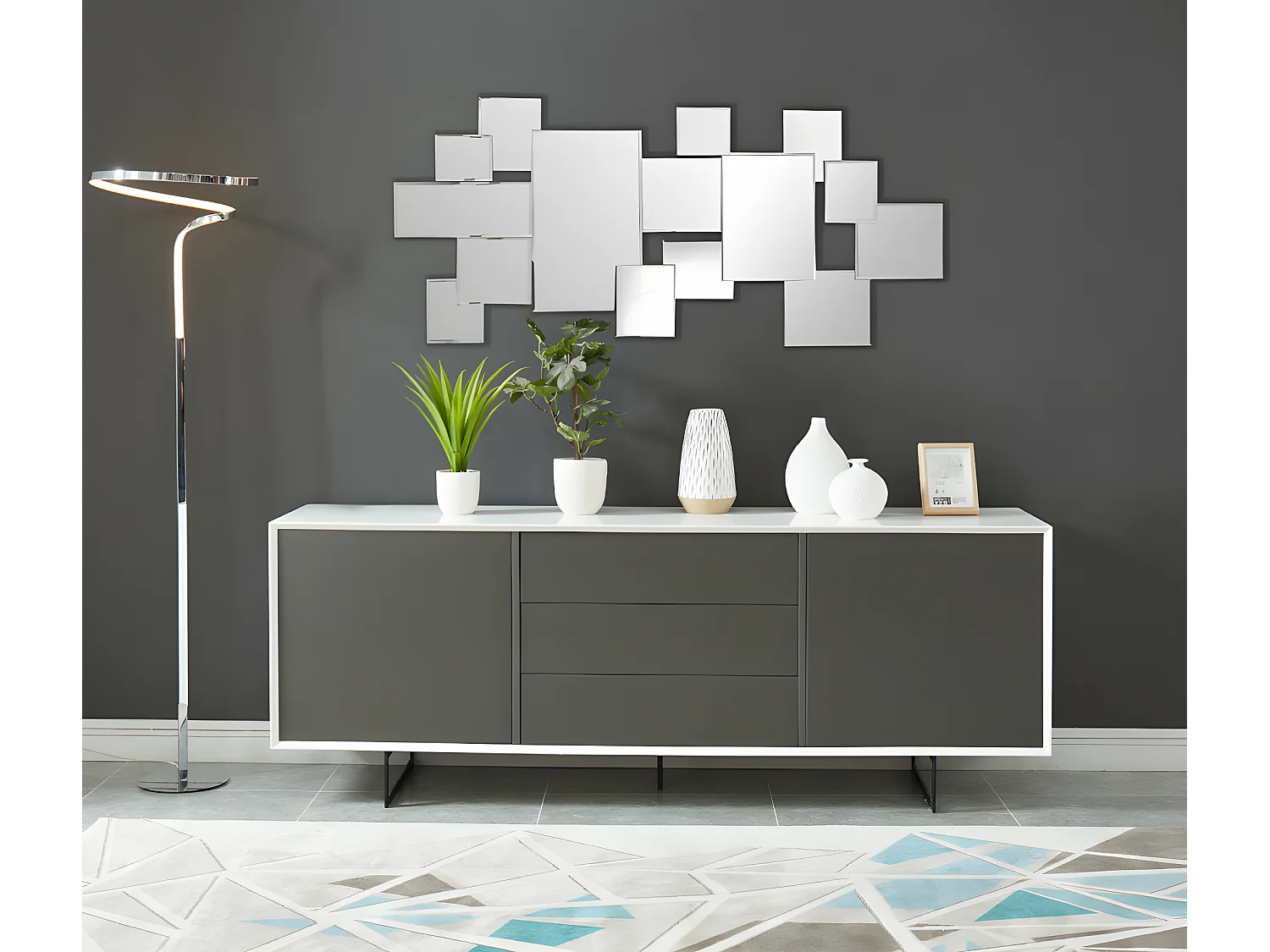 Espejo de pared desestructurado AROL - 120 x 2 x 53 cm - Acero inoxidable y MDF - Plateado