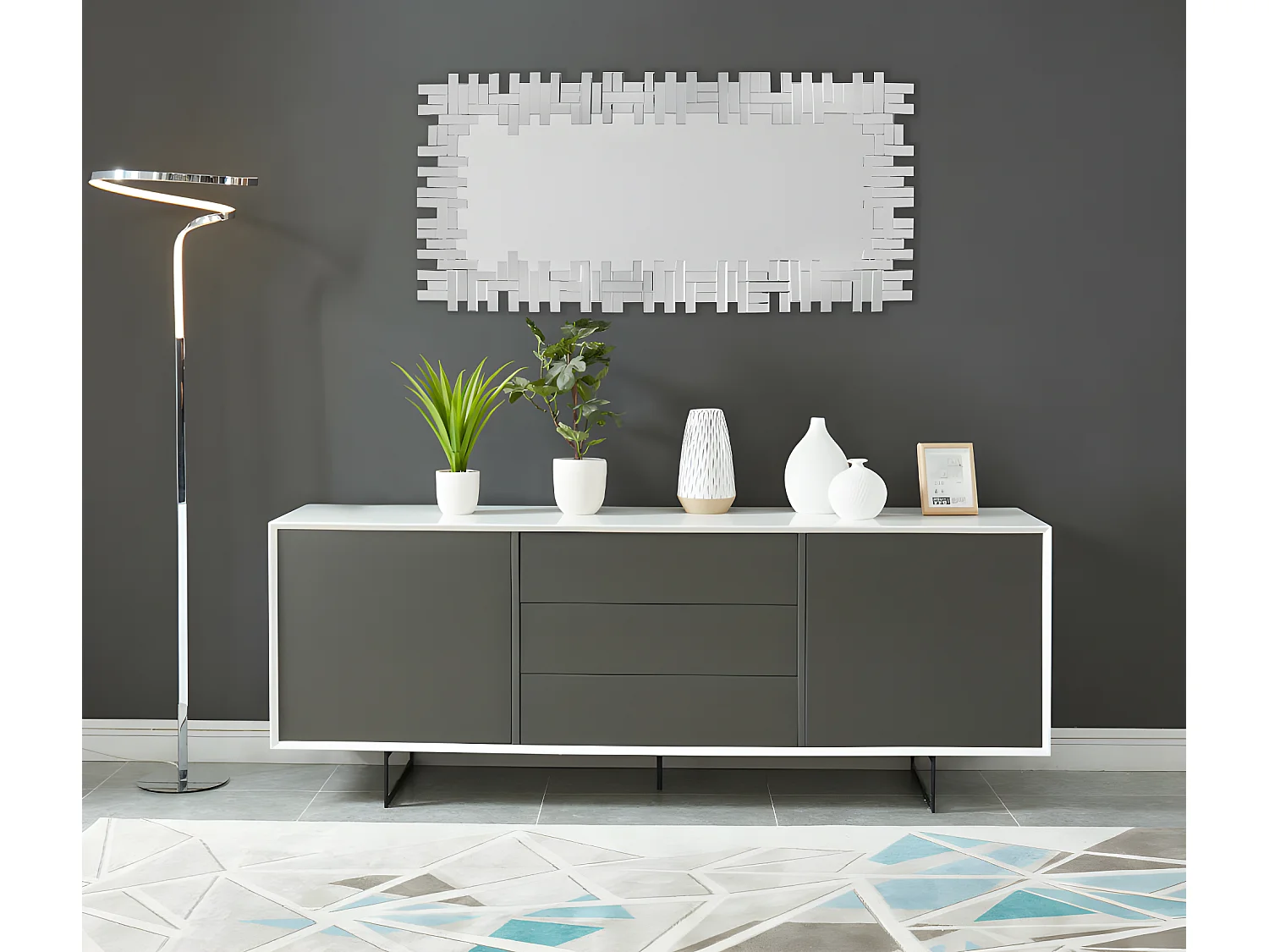 Spegel i silver av rostfritt stål 57 × 120 cm  LOLA