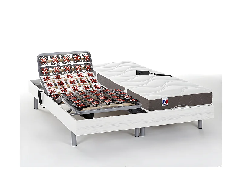 Lit électrique de relaxation tout plots + matelas 100% latex 3 zones - 2 x 90 x 200 cm - Blanc - JUPITER de YSMÉE