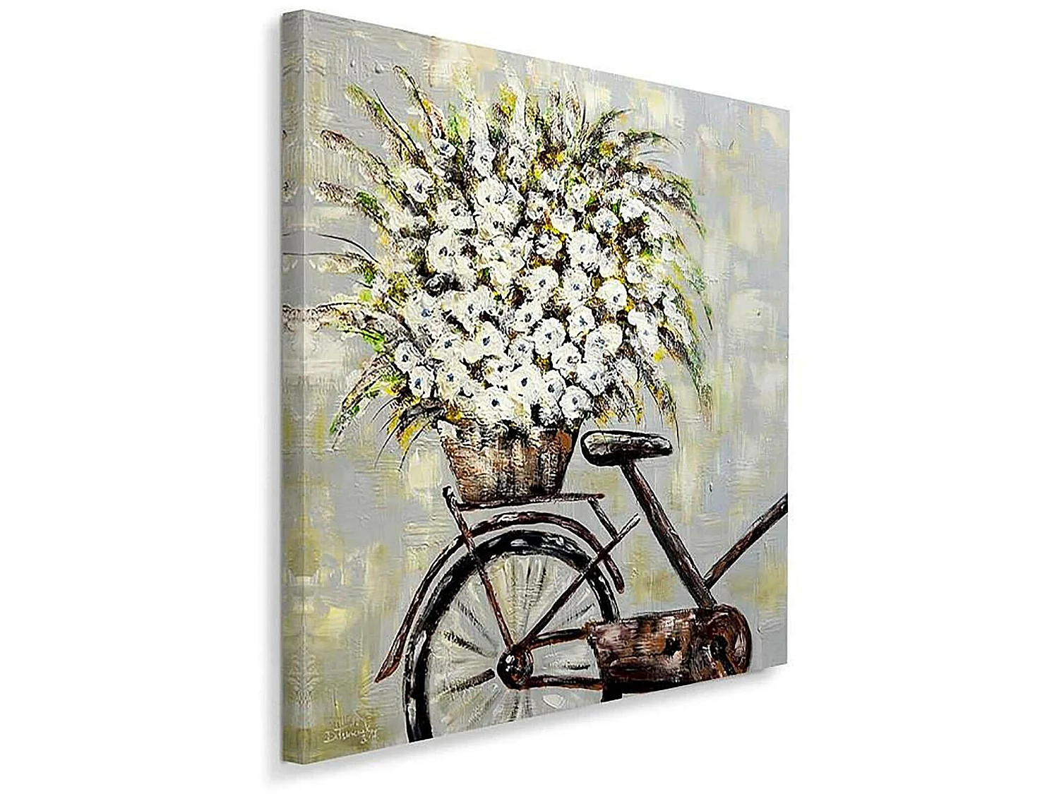 Tableau fleurs sur un vélo - 20 x 20 cm