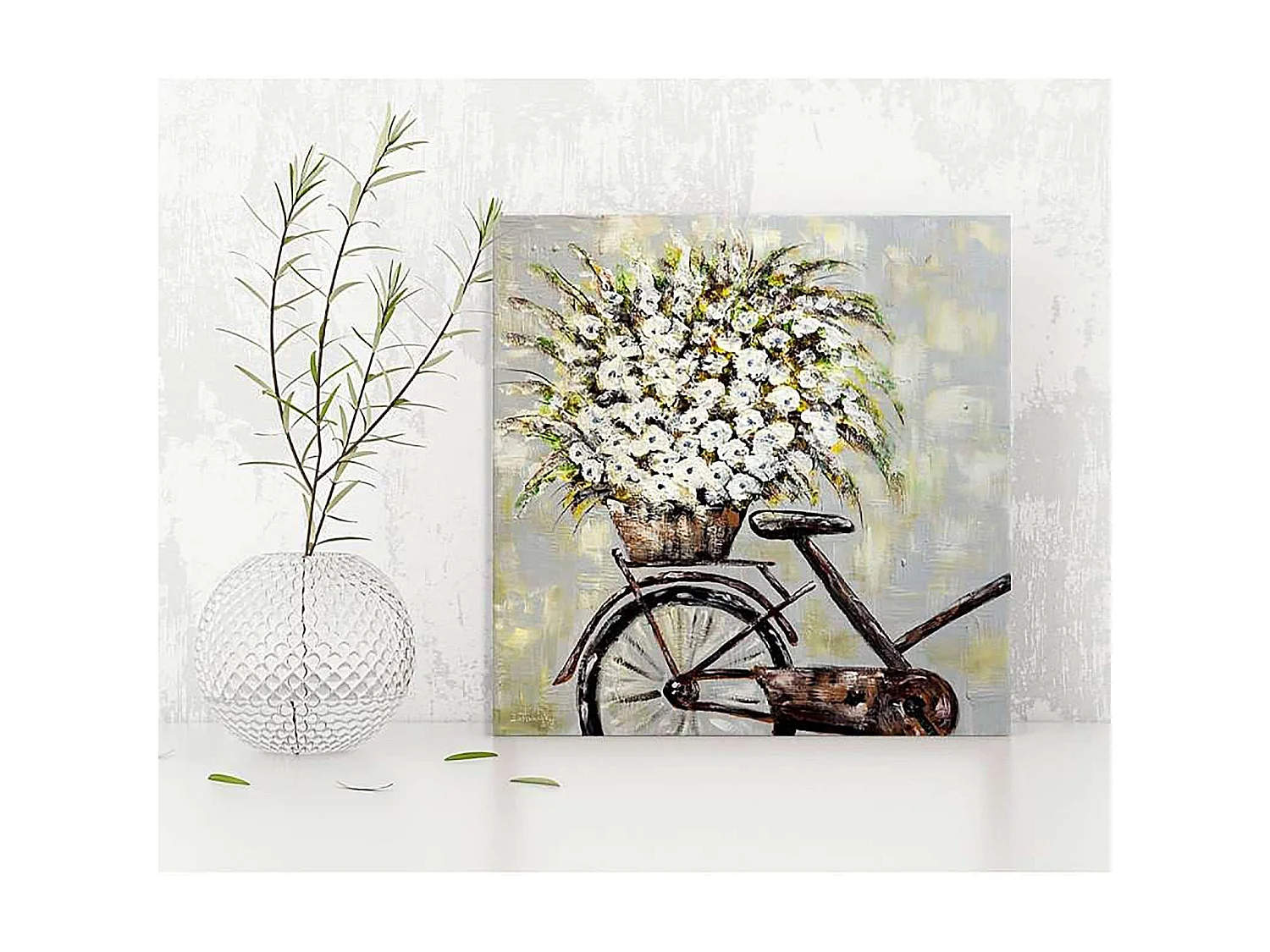 Tableau fleurs sur un vélo - 20 x 20 cm