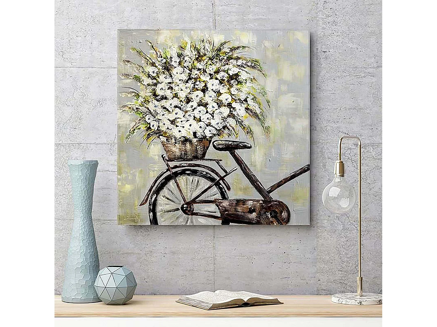 Tableau fleurs sur un vélo - 20 x 20 cm