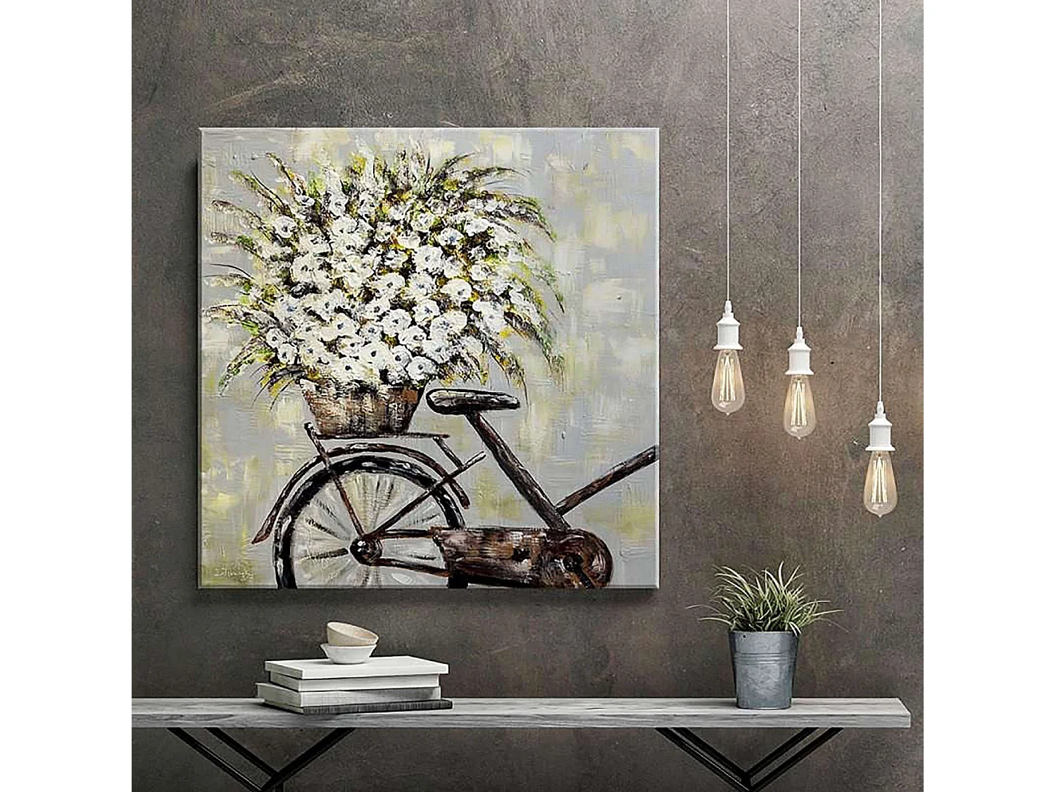Tableau fleurs sur un vélo - 20 x 20 cm