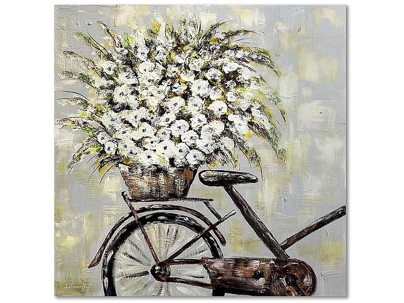 Tableau fleurs sur un vélo - 20 x 20 cm