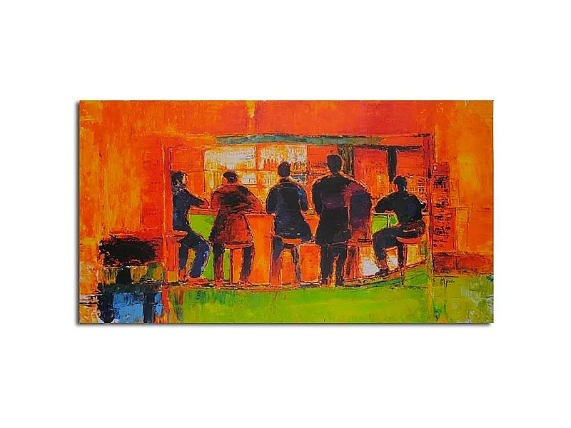 Tableau bois au bar - 40 x 30 cm