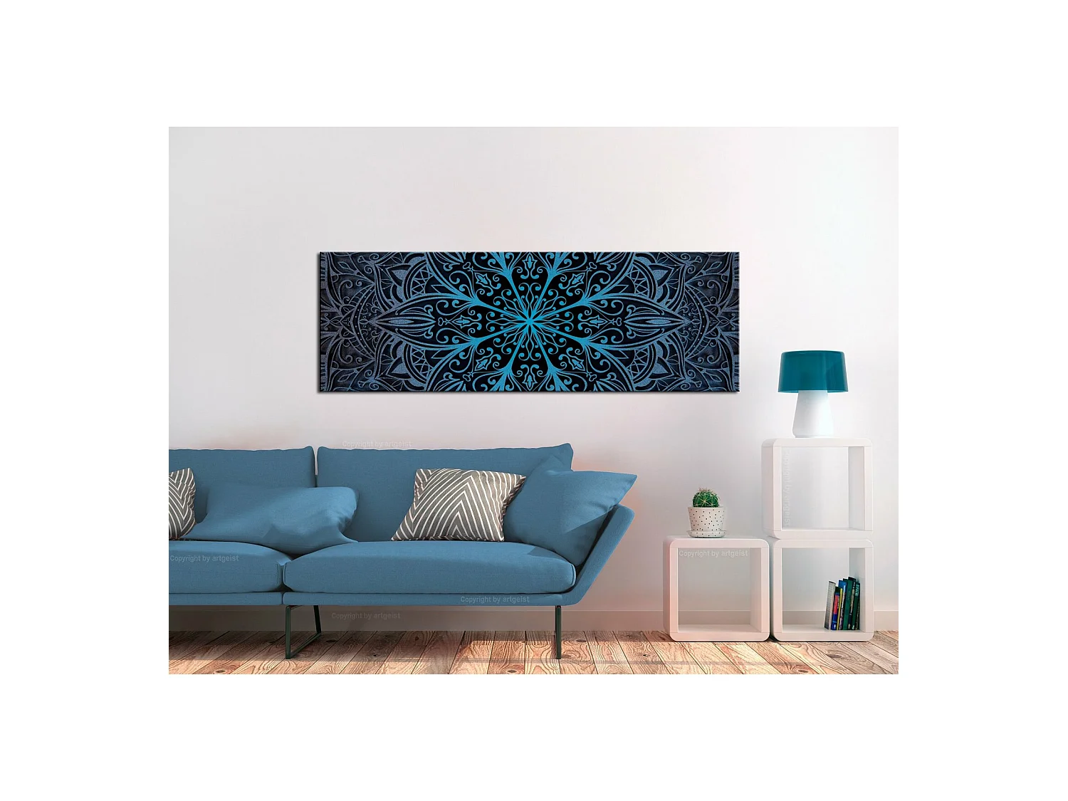 Tableau plumes bleues étroites - 150 x 50 cm