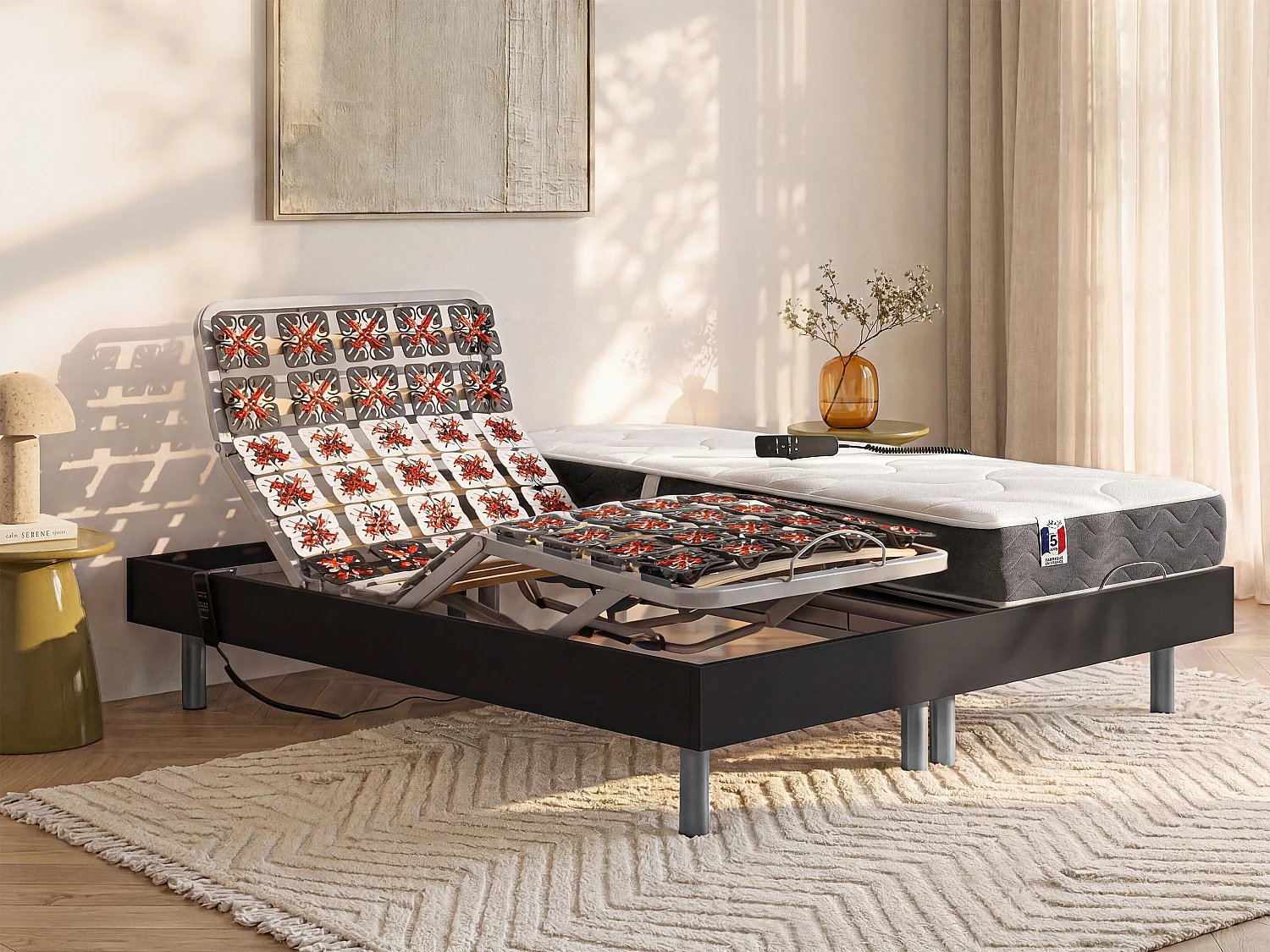Elektrisk avslappingsmøbel med soner + 100% latexmadrass 3 soner - 2 x 90 x 200 cm - Svart - JUPITER fra YSMÉE