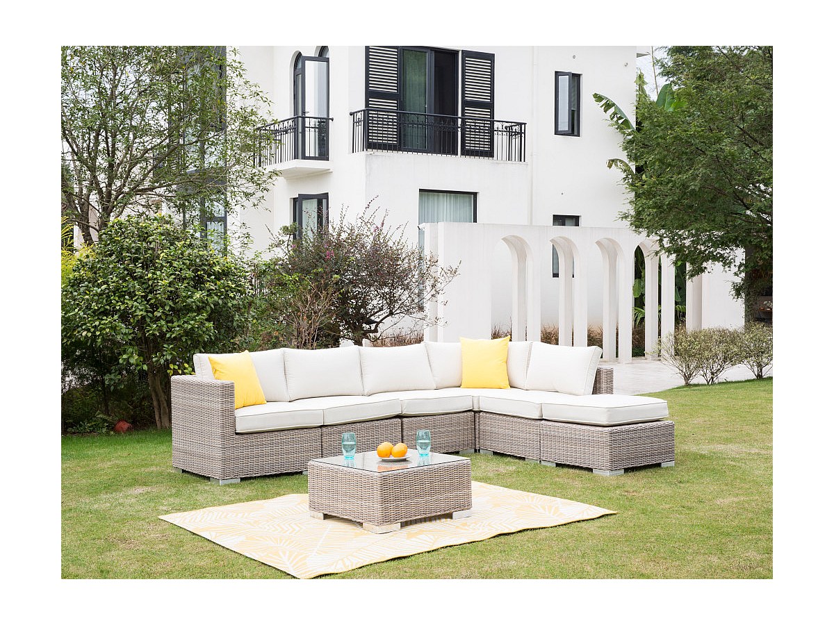 GartenSitzgruppe modulierbar BUSAN Polyrattan 5SitzerSofa, Hocker