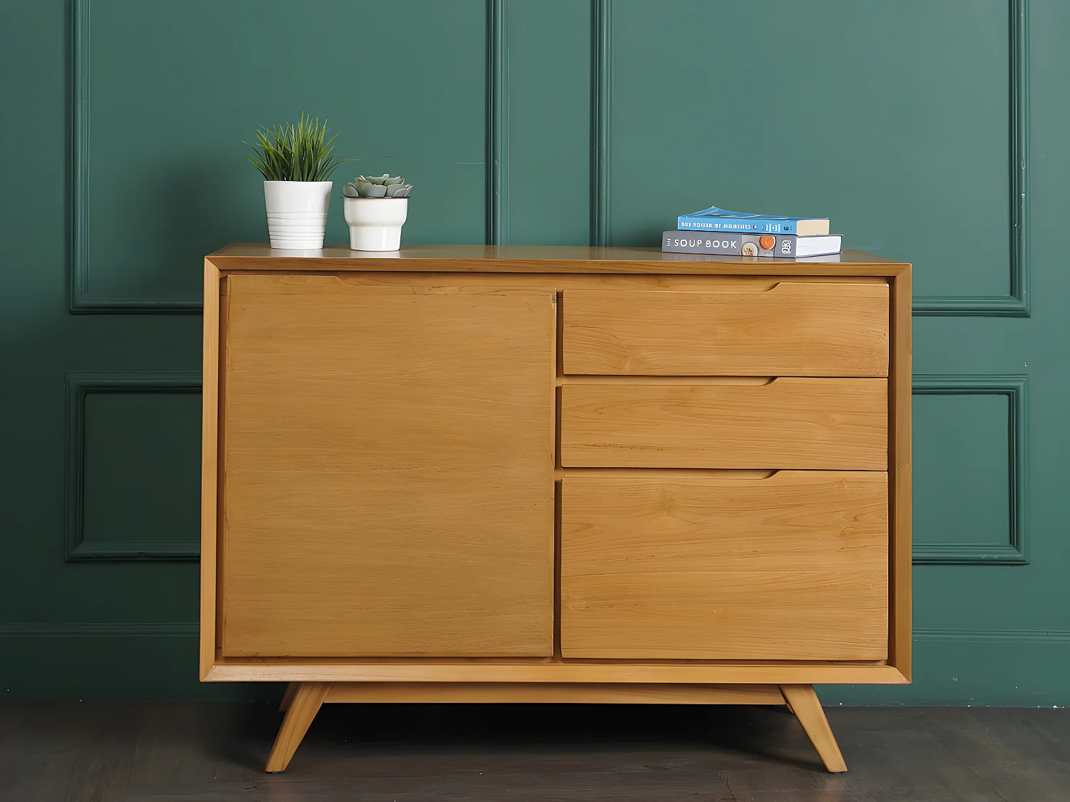 Buffet JAMBI - 1 porte & 3 tiroirs - Teck - Naturel