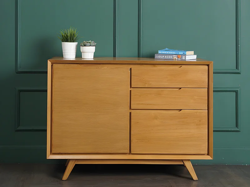 Buffet JAMBI - 1 porte & 3 tiroirs - Teck - Naturel