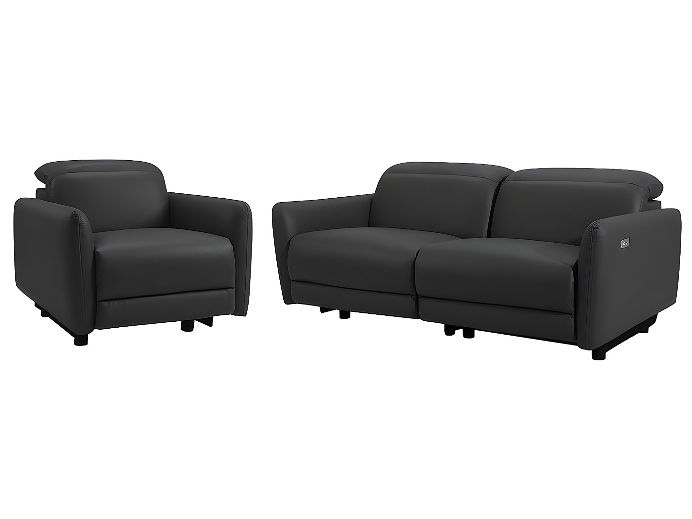 Sofá de 3+1 plazas relax eléctrico de piel negro CLEOPHEE