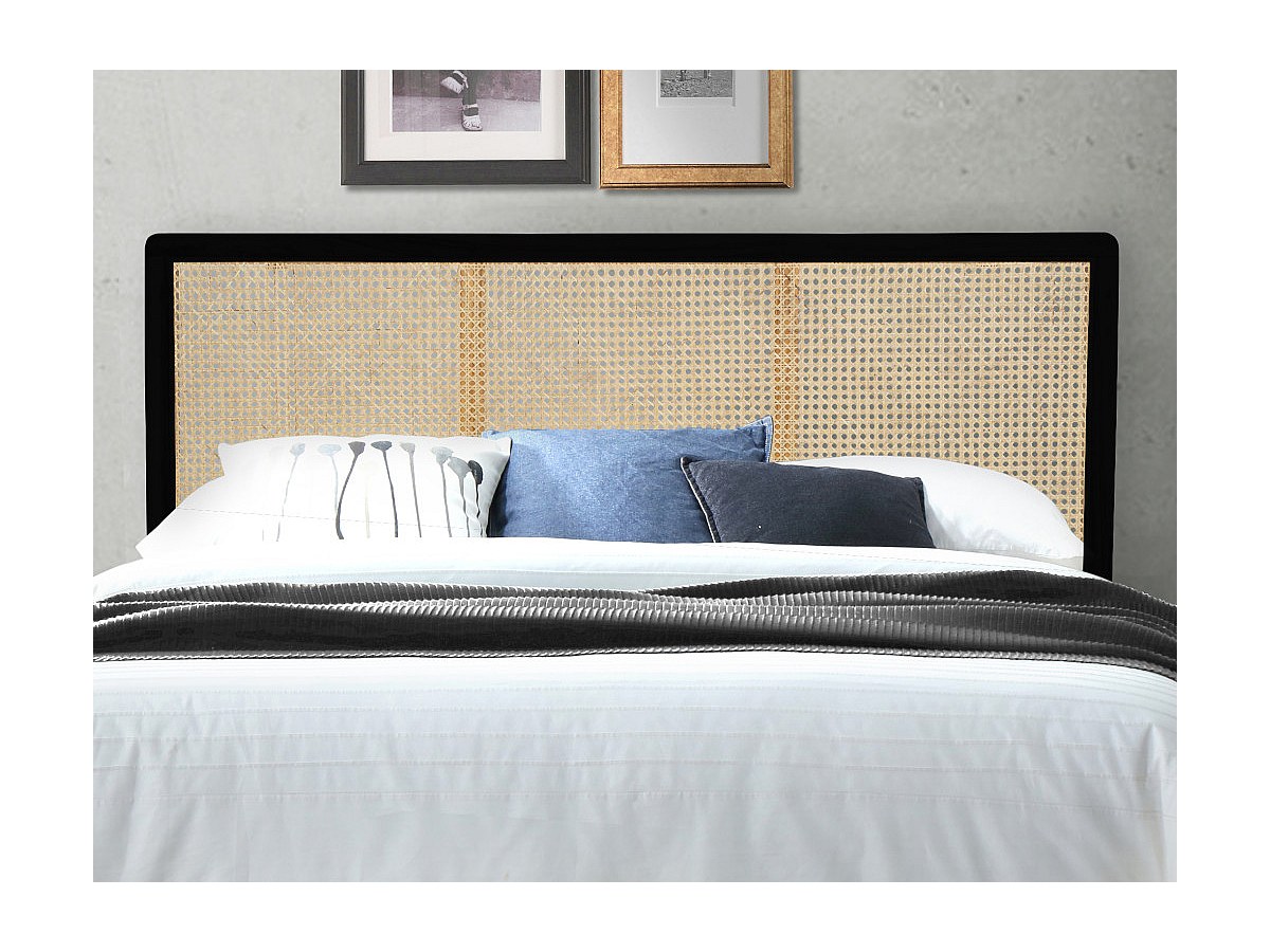 Cabecero de rejilla de ratán y madera maciza de teca negro 160 cm CELAYA