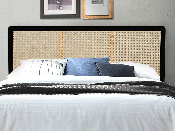 Cabecero de rejilla de ratán y madera maciza de teca negro 160 cm CELAYA