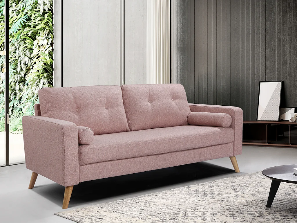 Sofa 3-Sitzer - Bouclé-Stoff - Rosa - TATUM