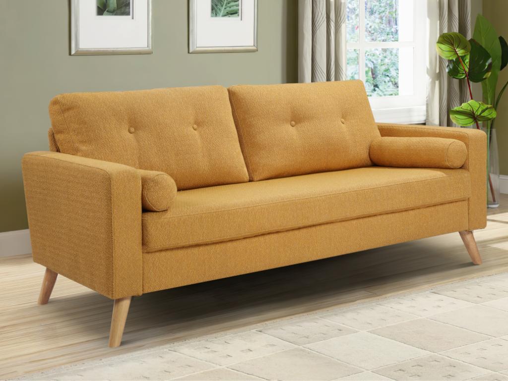 Sofa 3-Sitzer - Bouclé-Stoff - Gelb - TATUM günstig online kaufen