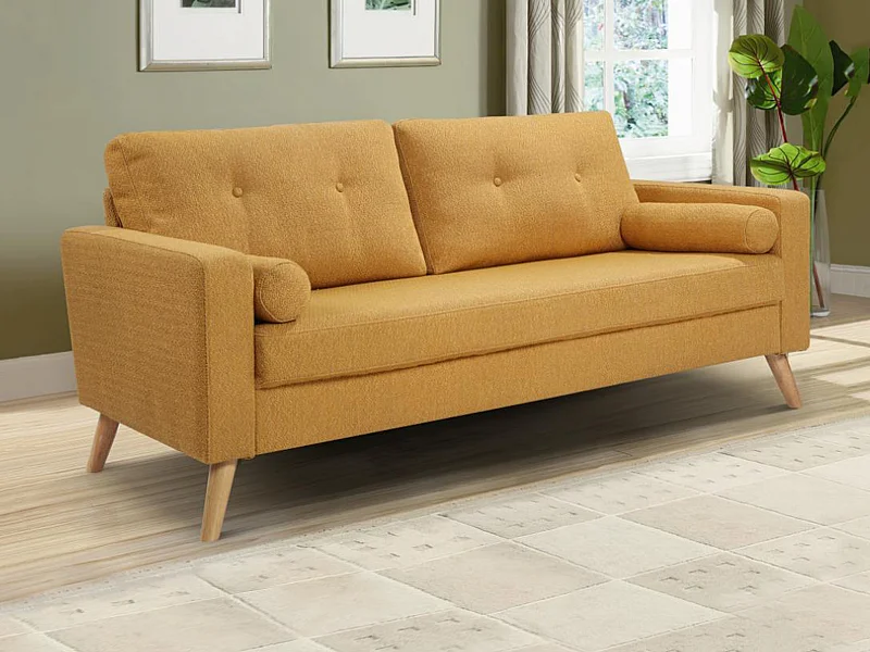 Sofa 3-Sitzer - Bouclé-Stoff - Gelb - TATUM