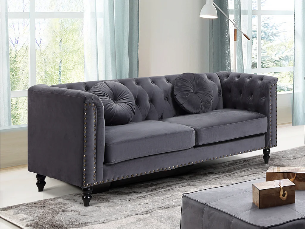 Canapé 3 places en velours TURNER - Anthracite