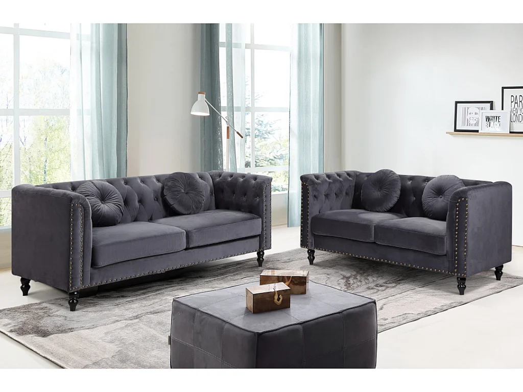 Sofa 2-Sitzer - Samt - Anthrazit - TURNER