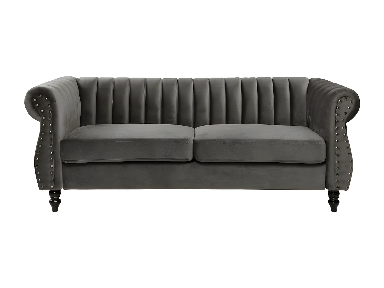 Canapé chesterfield 3 places en velours TRUMBO - Gris