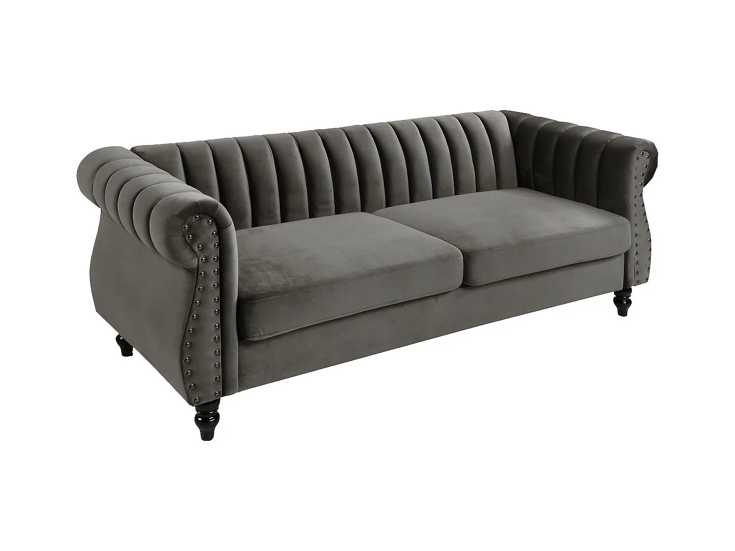 Chesterfield-Sofa - 3-Sitzer - Samt - Grau - TRUMBO