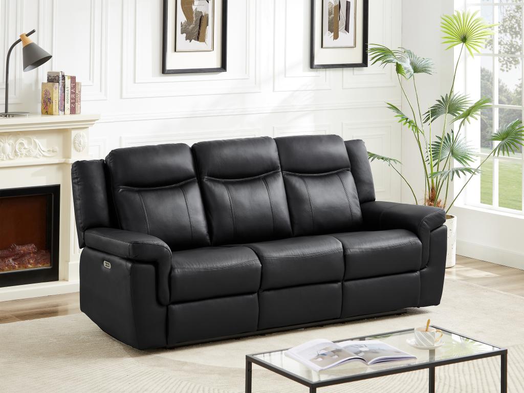 Relaxsofa elektrisch 3-Sitzer - Leder - Schwarz - mit Getränkehalter - KENN günstig online kaufen