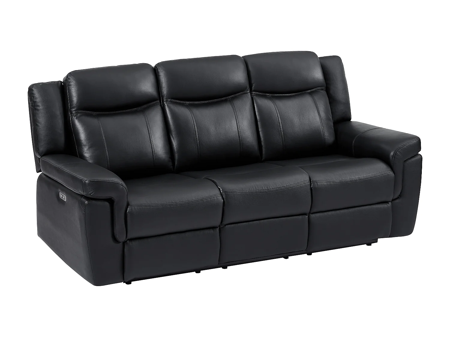 Relaxsofa elektrisch 3-Sitzer - Leder - Schwarz - mit Getränkehalter - KENNETH