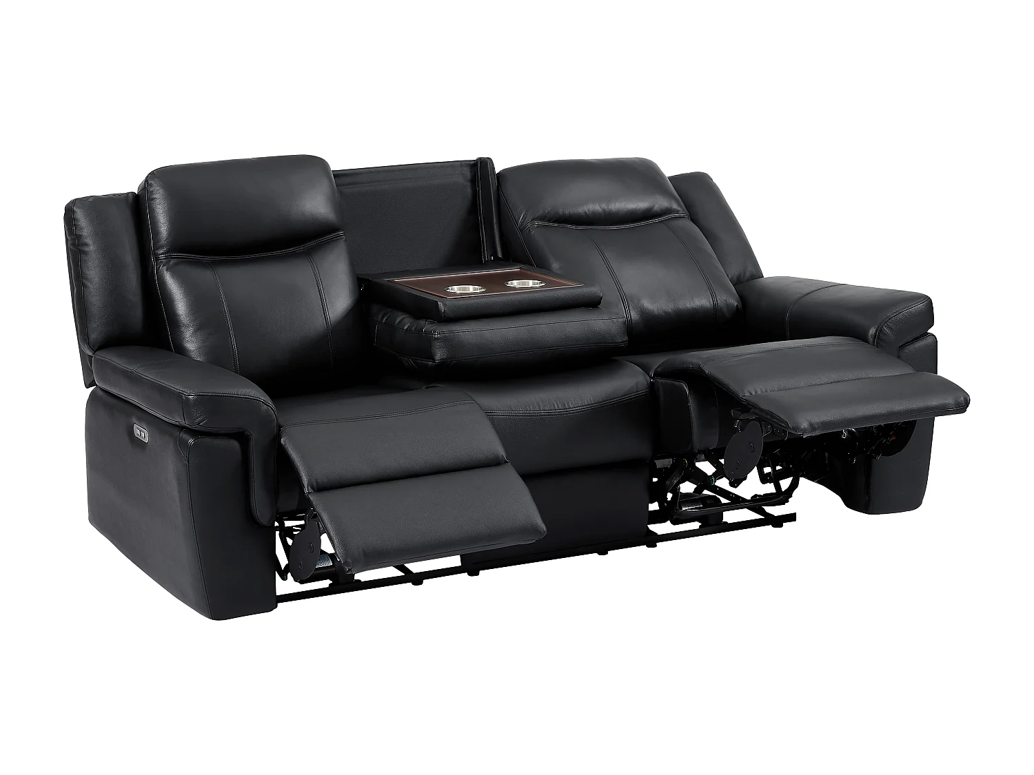 Relaxsofa elektrisch 3-Sitzer - Leder - Schwarz - mit Getränkehalter - KENNETH