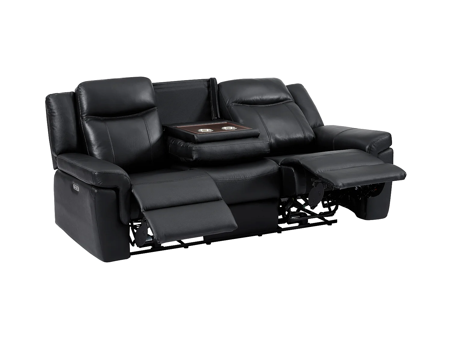 Divano relax elettrico 3 posti in Pelle con ripiano Nero - KENNETH
