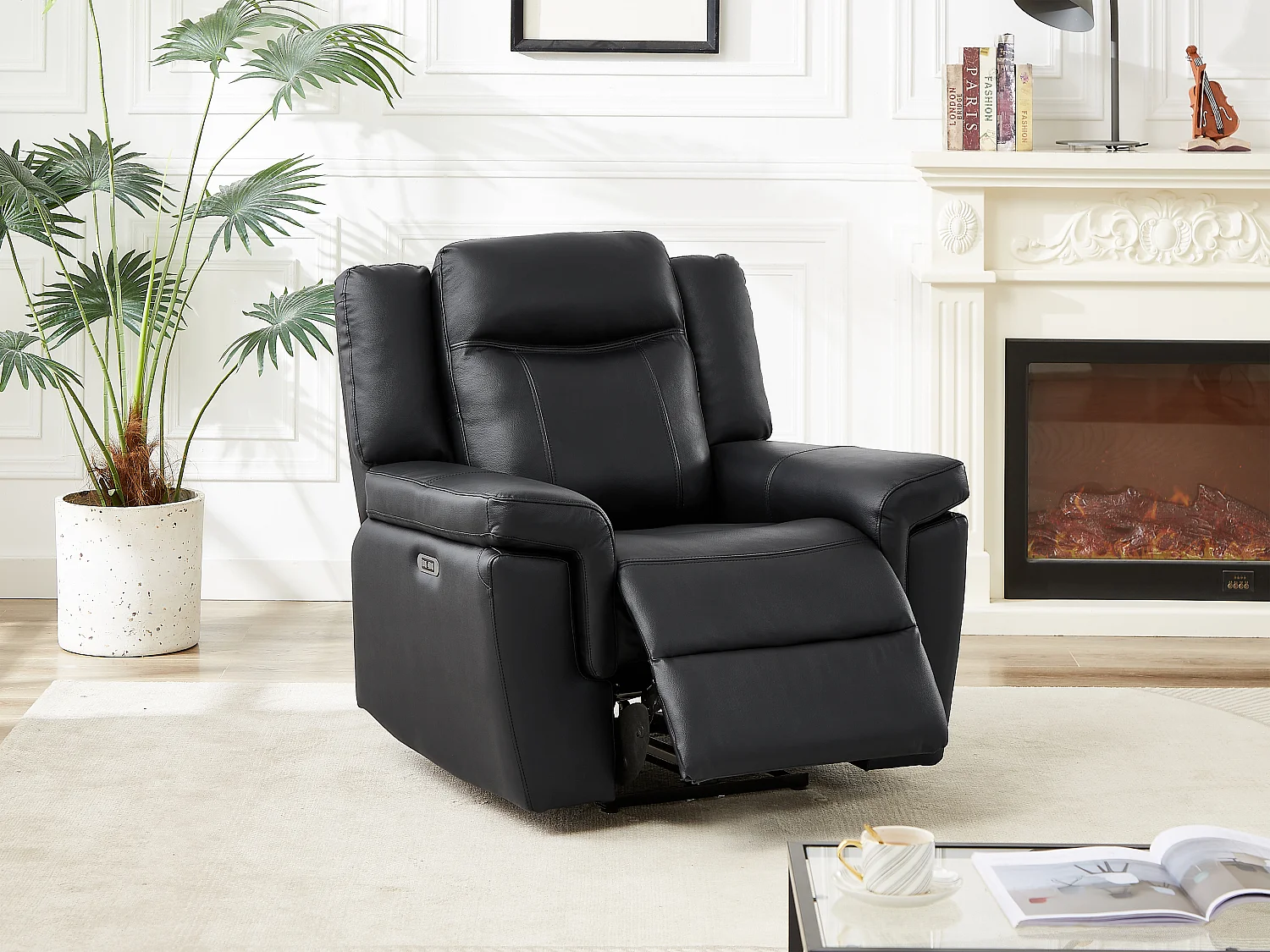 Fauteuil relax électrique en cuir noir KENNETH