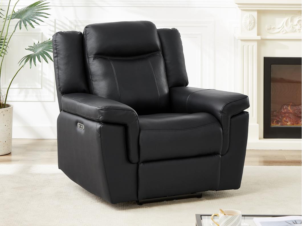 Fauteuil relax électrique en cuir noir KENNETH