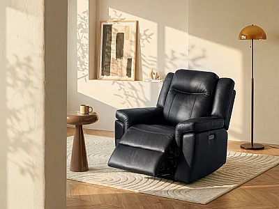 Fauteuil relax électrique en cuir noir KENNETH