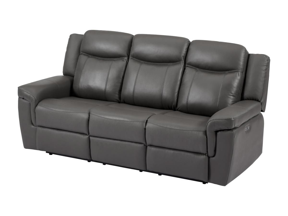 Relaxsofa elektrisch 3-Sitzer - Leder - Grau - KENNETH günstig online kaufen