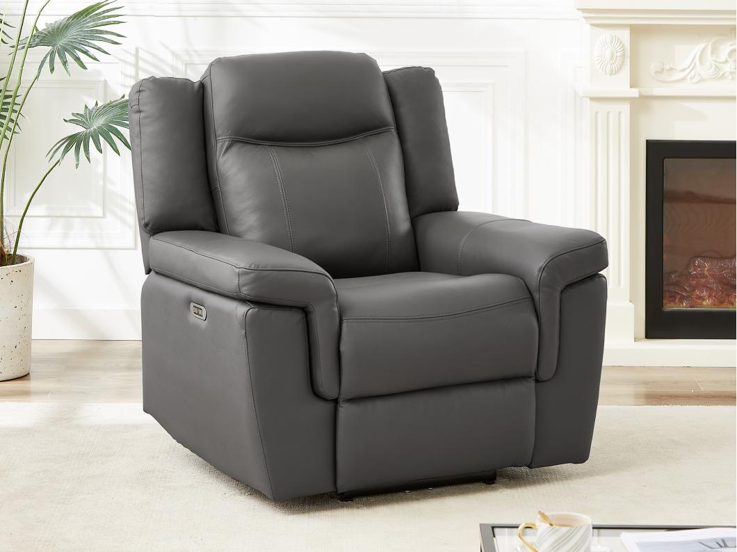 Sillón relax eléctrico de piel KENNETH - Topo